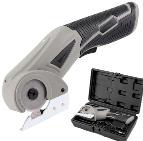 Cordless Electric Scissors, Electric Cardboard Cutter with LED Light & Safety Lock, 2000mAh Rechargeable Fabric Cutter Power Rotary Cutter with Storage Box, for Carpet Leather Felt