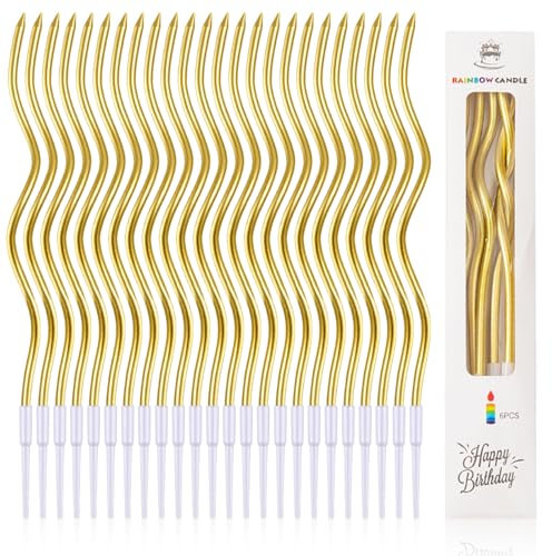 24 Birthday Candles for The Cake, Golden Birthday Cake Candles with Spiral Patterns, Used for Decorations at Parties, Birthdays and Weddings