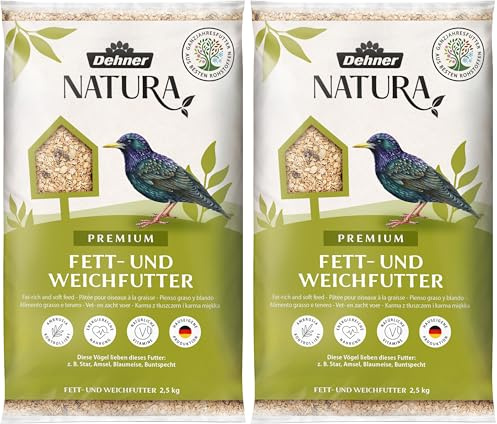 Dehner Natura Premium Wildvogelfutter, Fettfutter/Weichfutter, Ganzjahresfutter artgerecht/kraftspendend, hochwertiges Vogelfutter für Wildvögel, 2.5 kg (Packung mit 2)