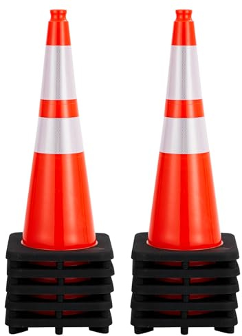 Traffic Cones 28, KOKEBREN 10 PCS Safety Cones, PVC Orange Safety Road Parking Cones with 2 Reflective Collars,Hazard Construction Cones for Home Traffic Parking