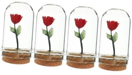 GALPADA 4pcs Miniature Flower in Glass Dome Faux Plant for Tiny House Decor Fake Plant for Miniature Decorations