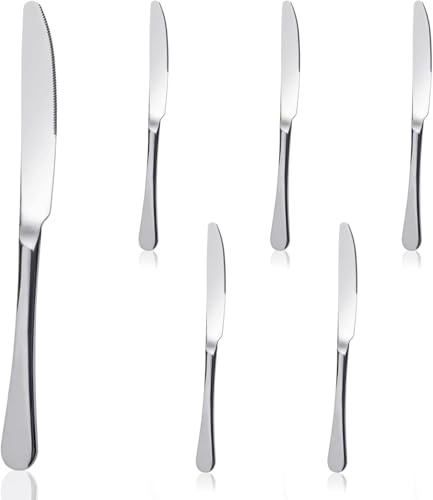Tafelmesser Set, 6 Stk. Edelstahl Messer, Hochglanzpoliert Rostfrei Besteck | 6 Stück Edelstahl Messer, Rostfrei Hochglanzpoliert, Wellenschliff Abgerundete Spitze, Spülmaschinenfest Für Restaurant