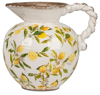 formano Dekovase Krug Vintage Lemon Zitronen H. 19cm weiß gelb antik Keramik S25 | Keramik, Glasierte Oberfläche, Zitronen-Dekor, Vintage-Optik