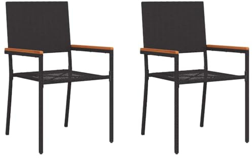 vidaXL Garten Stapelstühle 2 pcs Schwarz und Braun, Gartenarmchair, leicht, rechteckig, Moderne Lounge, Poly Rattan, UV-Schutz, Bequeme Terrasse Sitzgelegenheit