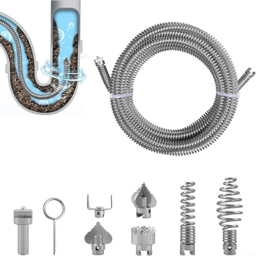 Spirale di pulizia per tubi in acciaio, 3 m, diametro 12 mm, con 6 taglierine intercambiabili (C/Olive), cavo flessibile ad alta resistenza per blocchi profondi, estremità adattatore elettrico a