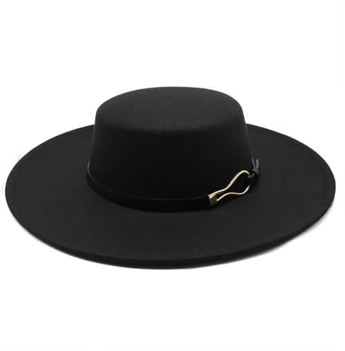 Fedora Mössa för män enfärgad ullfilt Fedoras jazzmössa vinter varm 10 cm brett brätte platt topp hattar för fester, Svart 01, One Size