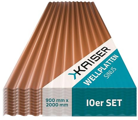 KAISER plastic® Wellplatten kupfer | Wellplatten Dach, Welldach Kunststoff | Dachplatten wetterfest | Überdachung | Sinus 76/18 – 90 x 200 cm | 10 Stk.