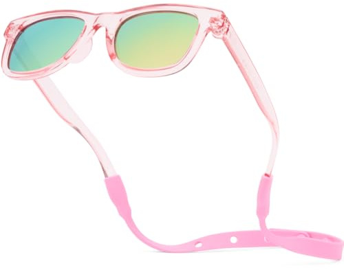 BABY SUNNIES Polarisierte Baby Sonnenbrille mit Riemen - 0-24 Monate, Rosa, UV Schutz, Bruchsicher - Kinder Sonnenbrillen BPA Frei - Komfortable Passform - Sonnenbrille Kleinkind