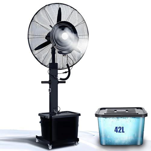 LXHGVKHJ Ventilador Industrial Nebulizador de Pie, Ventilador Oscilante Potente Exterior de 65 cm con Depósito de Agua de 42 L, Enfriador de Aire para Taller Garaje Pérgola(29 inches)