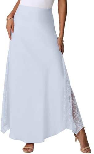 GRECERELLE Gonne Maxi in Satin Estivo per Donna UK Gonna Alta in Seta Lunga Gonna Fluida A Line con Cerniera Gonna da Donna per Festa Matrimonio Vacanza, blu cielo, XL