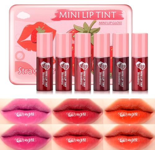AOAZXBB 6PCS Lip Tint Stain Set Lip Stain Long Lasting Moisturizing Mini Liquid Lipstick, Multi-Use Lip and Cheek Tint, Vivid Color Non-sticky Lip Makeup