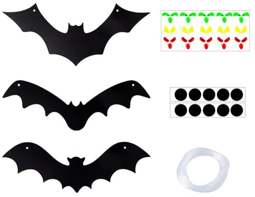 XFSRG Set di 12 Pipistrelli da Appendere per Halloween Decorazioni Pipistrello Nere Spettrali con Occhi Luminosi Decorazioni per Feste di Halloween da Interno ed Esterno