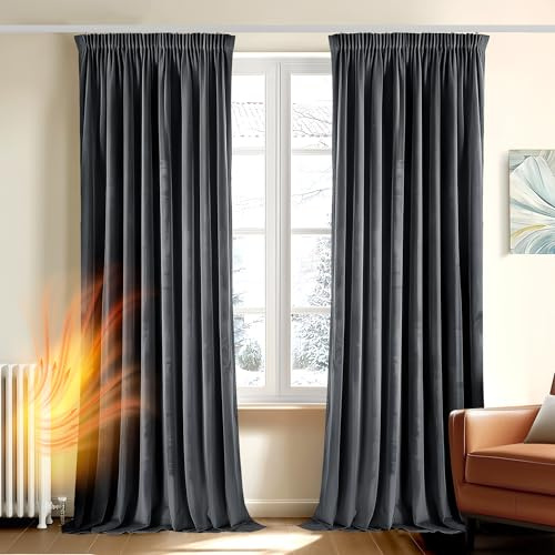 Deconovo Samtvorhang Blickdicht Gardinen mit Kräuselband Velvet Curtains Samt Vorhänge Thermovorhang für Wohnzimmer Schlafzimmer, 200x140cm(HöhexBreite), Grau, 2er Set
