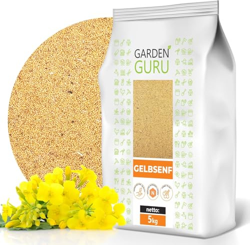Gelbsenf 5 kg ganze Körner weißer Senf ganz Bienenfreundlicher Gründünger gelb Verbesserung der Bodenstruktur, Unkrautbekämpfung, Erosionsschutz, Nutzen für Bienen, Pflanzenschutz