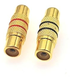 JZK Lot de 2 connecteurs RCA Femelle vers Femelle plaqués Or pour Haut-Parleur, Phono, amplificateur, Lecteur DVD - Noir et Rouge