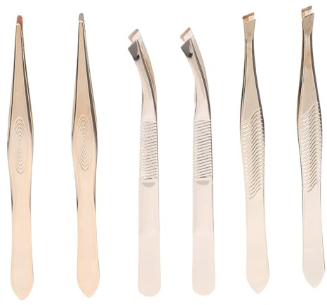 HAMPPLIES 6 Piezas Kit Pinzas de Precisión para Pestañas y Cejas de Acero Inoxidable Punta Recta Inclinado Curvo Herramienta Aplicadora para Extensiones y Cuidado Facial Diseño Ergonómico