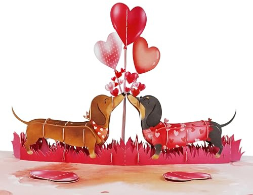 CUTPOPUP Dachshund Couple, Carte Anniversaire Pop-Up 3D, Carte d’Amour Animaux Chien Teckel, Cadeau Romantique pour Femme, Épouse, Petite Amie, Fille LO203FR1520