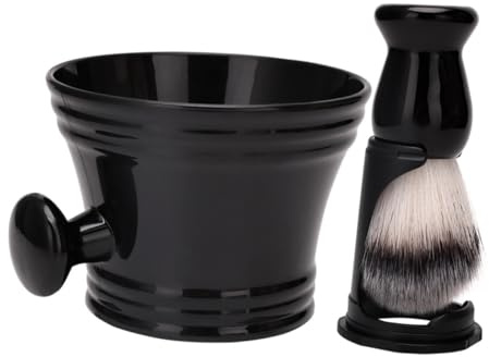 TEHAUX Kit de Rasage pour Hommes Blaireau à Raser en Poils Doux Grand Bol à Mousse Noir et Support Pratique Ensemble Complet d'Accessoires de Rasage pour Barbe Nettoyage