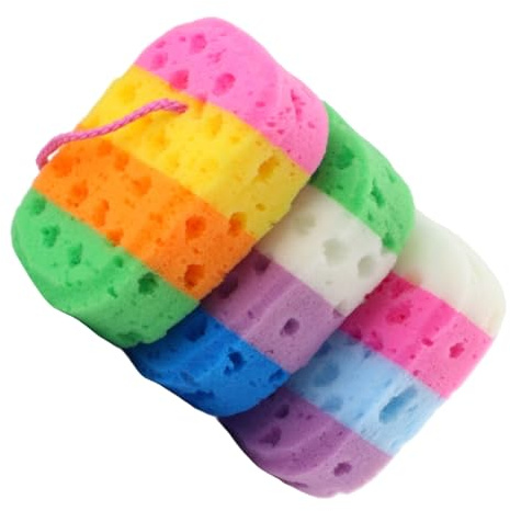 IWOWHERO 4 Piezas Esponja de Baño Bloques de Color Esponja Corporal de Lufa de Malla para Ducha Exfoliante Kit para Spa