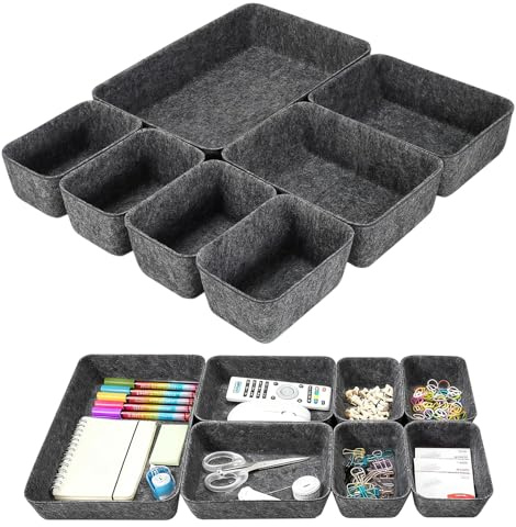 DIGNFENG 7er Set Schubladen Organizer Filz Verdicker Schubladeneinsatz | Filz Aufbewahrungsbox für Büro, Schlafzimmer Wickelkommode Aufbewahrung Schublade Organizer