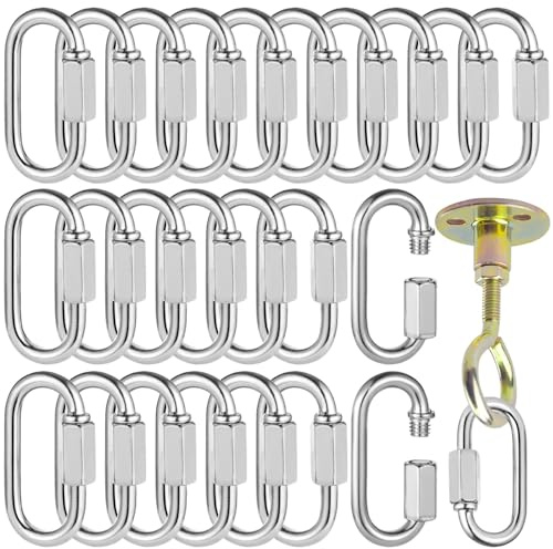 50 Pcs Carabiner Connectors for Climbing Gym Swing, Galvanized Thread Safety Clip M6, Heavy Duty Quick Links, 620 Lbs Capacity Steel Chain Links