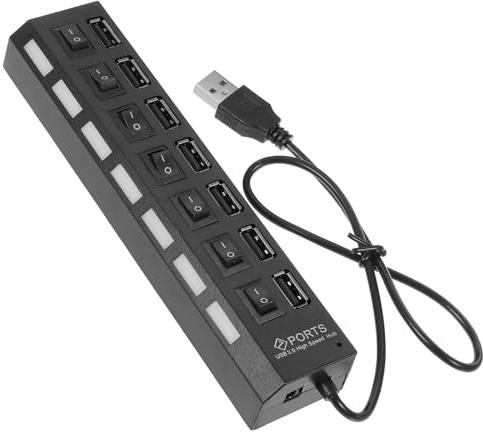 LIFKICH Hub USB 7 Porte Controllo Indipendente e LED Blu, Materiale Abs, Design Portatile Plug And Play per Viaggi e Scuola