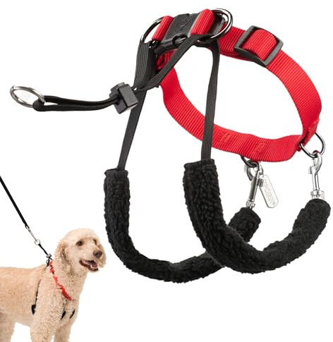 Sporn Original Dog Halter, No Pull Dog Harness, Durable Nylon Collar with Padded Restraint Sleeves for Large Breeds, No Choke Design, Adjustable Fit, Easy On/Off, Red, Large
