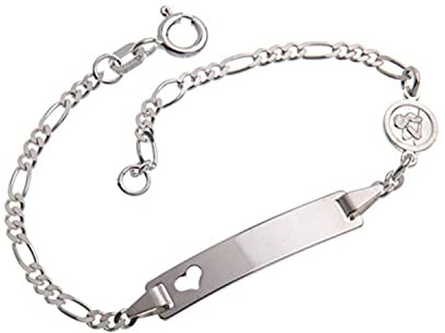 Braccialetto per neonati e bambini con nome, personalizzabile, con cuore e ciondolo a forma di angelo, comprendeConfezione, in argento 925 e Argento, cod. ABGrHerzEngel/16