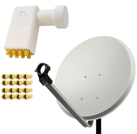 PremiumX Satelliten-Komplettanlage 80cm Satellitenschüssel Hellgrau Aluminium Satellitenantenne Octo LNB F-Stecker SAT 8 Teilnehmer