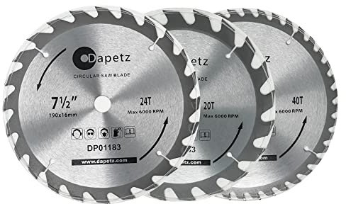 Dapetz ® 3Pc 190mm TCT Circular Wood Saw Blades 20, 24 & 40 Teeth 16mm Bore Ideal for Hardwood, Softwood & Chipboard Compatible with Various Circular Saws