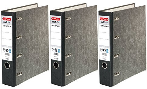 Herlitz 5190806 Doppelordner A4 7cm Wolkenmamorbezug schwarzer Rücken (3, Schwarz)