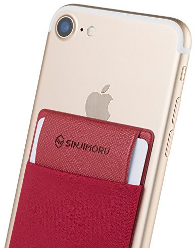 Sinjimoru Secure Card Holder for Back of Phone, Stretchy Fabric Cell Phone Wallet Stick On Credit Card Case for iPhone & Android. Sinji Pouch Flap, Red