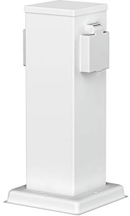 ledscom.de Garten Colonne de Prises de Courant Polly pour l'extérieur, IP44, 2X, Acier Inoxydable, Blanc, carré, 27 cm