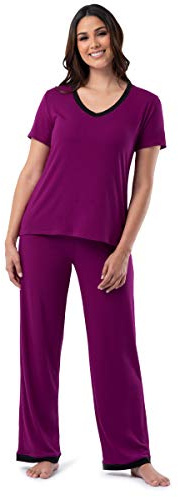 Fruit of the Loom Women's Short Sleeve Tee and Pant 2 Piece Sleep Set, Berry, X-Large