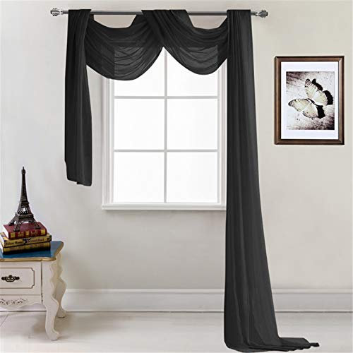 SWECOMZE Cortina de gasa transparente – Cortina transversal para cama con dosel / cortinas decorativas para boda, 1 unidad, 548 x 132 cm (negro)