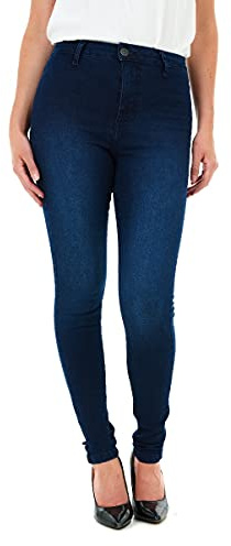 M17 Kvinnor damer High Waist-jeans Skinny Fit casual bomullsbyxor byxor med fickor, Mörk tvätt blå, 52 SE