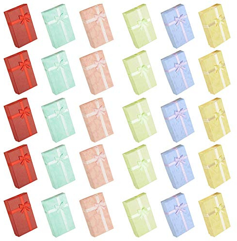 30er Pack Schmuck Geschenkbox,Rechteckige Pappschachtel Set,Papier Geschenkverpackungen Schachteln mit Schleife und Schaumstoff,Karton Geschenkschachtel für Jahrestage Hochzeiten Feste Geburtstage