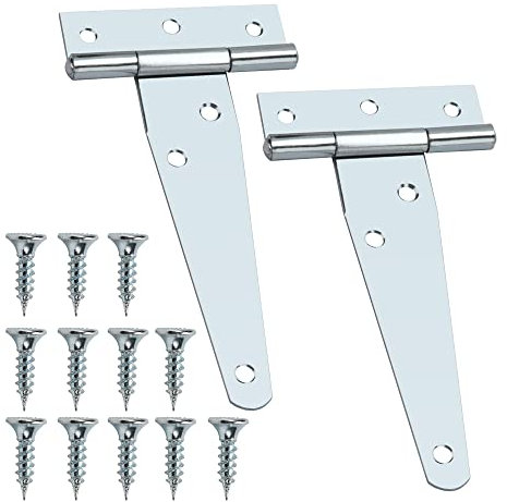 YIXISI 2 PCS 4 Inch T-Shape Tee Hinges, Silver, Painted Steel, Surface Mount, 12 Holes, For Wooden Door, Gate, Windows, Fence, Sheds and Barn