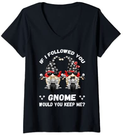Womens Funny Garden Gnomes Biker Pun For Gardener Or Chopper Biker V-Neck T-Shirt