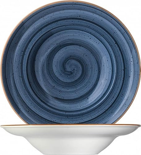 Bonna 6x Suppenteller Pastateller Speiseteller Essteller Salatteller Geschirr Teller tief 27cm 45cl Blau Creme Porzellan rund Aura Dusk Gourmet Kantenschutz