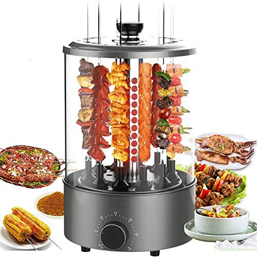 Barbacoa Parrilla eléctrica vertical de 1100 W, rotación automática de 360 ° para barbacoa sin humo, ajuste de tiempo, extraíble para una fácil limpieza, apto para fiestas en interiores y ex