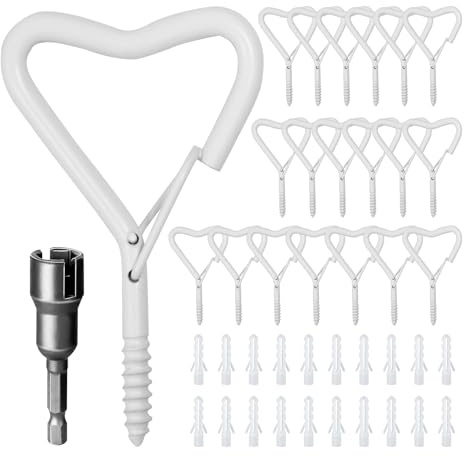 Outdoor Heart-Shaped Plant Hooks, 20 Pack Spiral Hooks for Hanging Plants LED Party Lights Garage Wind Chimes, White Heavy Duty Love Hanger Ceiling Cup Safety Hook | Self-Tapping, Fits wood/drywall/ceiling, for String Lights, Plants, Bird Feeders, Wind Chimes & Outdoor