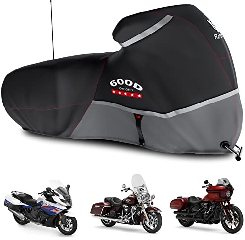 Rosefray Motorcycle Cover 600D Waterproof for Touring Models Harley Davidson Road King,Road Glide,Street Glide, Electra Glide,Low Rider-ST Indoor & Outdoor Storage Gray