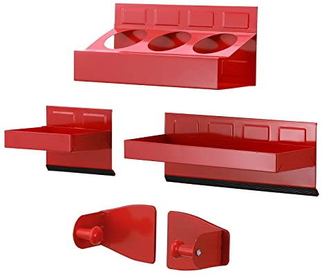 EMENTOL 4PCS Magnetic Tool Shelf Set, Tray, Paper Towel Holder, for Tool Organizer, Magnets Any Metal Surface, Red