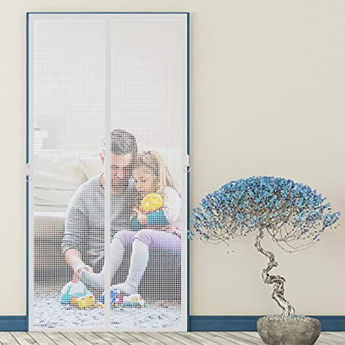 Fliegengitter Magnet 130x215cm, Fliegengittertür Haustier und kinderfreundlich Fliegenschutztür Wohnmobil Ideal für Fenster Terrassentür Schiebetür, Weiss