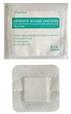 Apósitos adhesivos estériles de gasa, no tejidos, 10 cm x 10 cm (caja de 25) absorbentes y transpirables