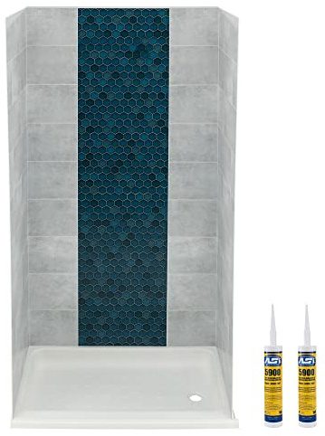RecPro RV 36 x 24 Shower Surround with or Without Shower Pan | Adhesive Included | One Piece Glue-in (Teal Waterfall Accent, Shower Surround Only)