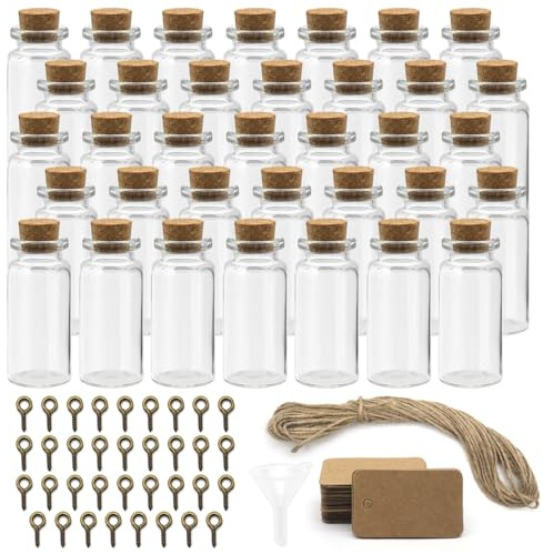 KtbeYTi 35 Stück Glasflaschen mit Korken 10 ml Kleine Reagenzglas, Mini Klar Flasche Dekoration für Hochzeit Gefälligkeiten Partei