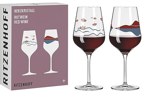 Ritzenhoff 6161001 Copa de vino tinto 500 ml - Serie Heart crystal - Set de 2 con motivo en oro rosa - Made in Germany
