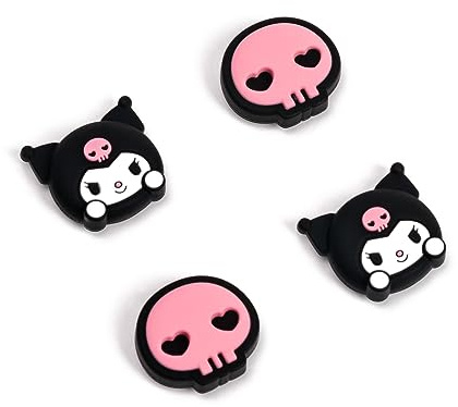 WISHAVEN Cute Pocket Monsters Joycon Thumb Grip Caps Compatible with Nintendo Switch, Soft Silicone Joystick Cover for Nintendo Switch/OLED/Lite Controller, 4PCS (Skull & Troublemaker Rabbit)